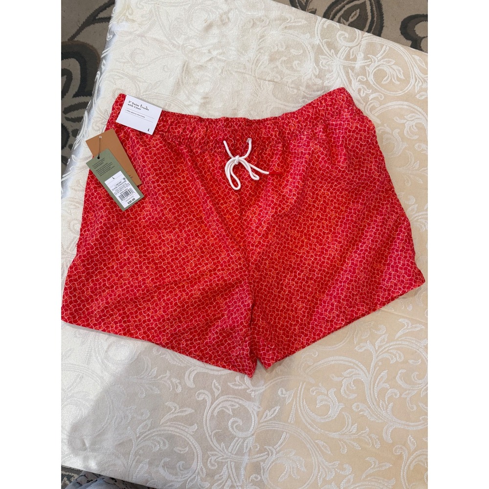 Goodfellow & Co Mens 5 Inch Swim Trunks Red geometric Mesh Liner UPF 50+